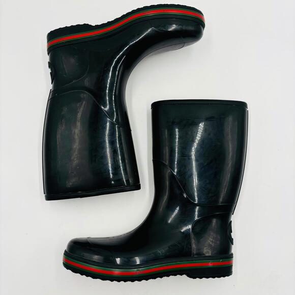 Gucci Web Accent Black Rubber Boots Men - Picture 10 of 13